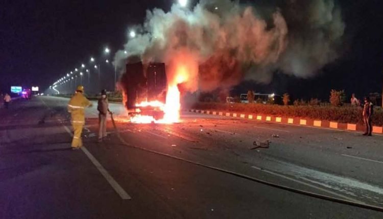 Hyderabad: Container Lorry Catches Fire, 2 Died