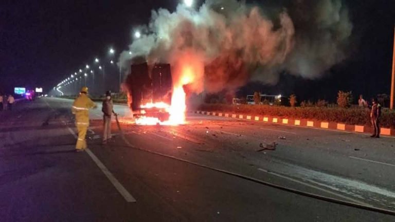 Hyderabad: Container Lorry Catches Fire, 2 Died