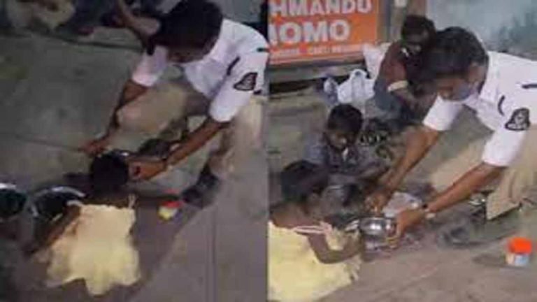Cop Handovers His Tiffin Box To Needy Kids