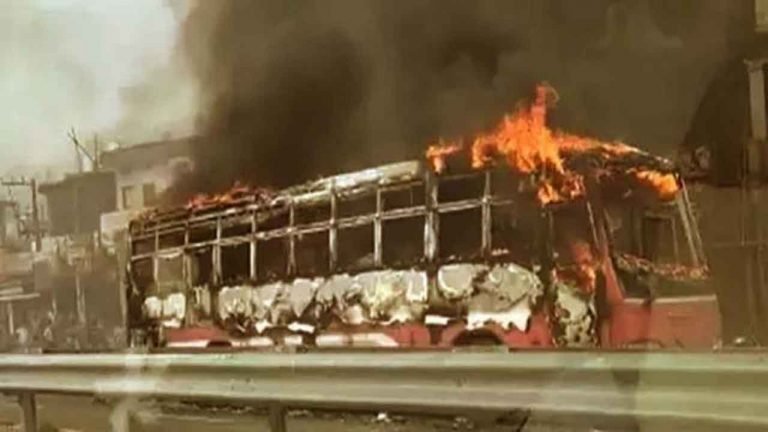 RTC bus catches Fire at Station Ghanapur