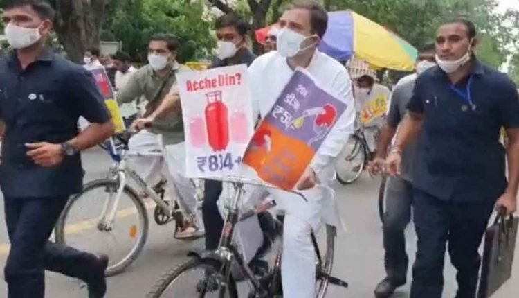 Fuel Price Hike: Rahul Gandhi Rides Bicycle to Parliament to Protest