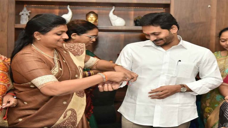 MLA RK Roja ties rakhi to CM YS Jagan
