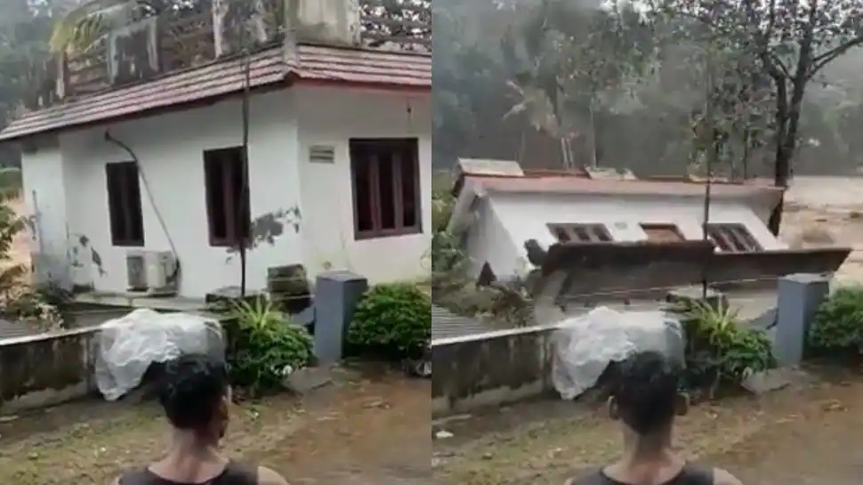 House collapses into river after heavy rainfall in Kerala