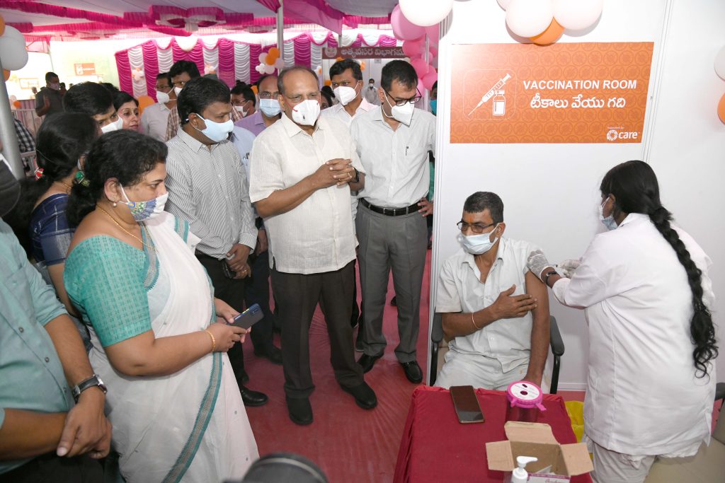 CS Inaugurates Mega Vaccination Centre at Khajaguda