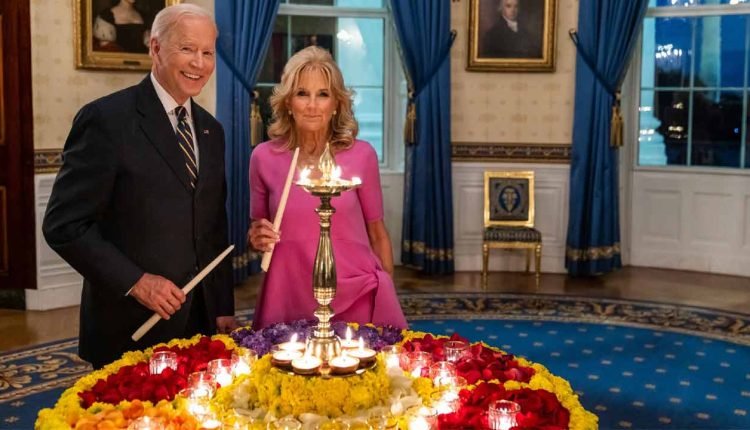 Joe Biden lights a diya at White House on Diwali