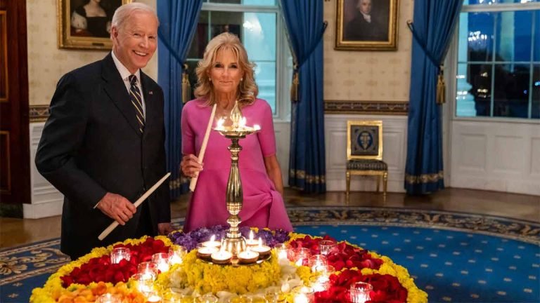 Joe Biden lights a diya at White House on Diwali