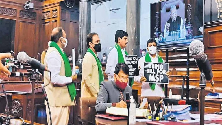 TRS MPs storm Parliament, demand Centre procure Paddy, fix MSP