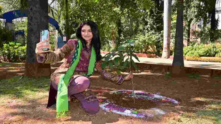 Green India Challenge: Miss India Manasa Plants Sapling At Indira Park
