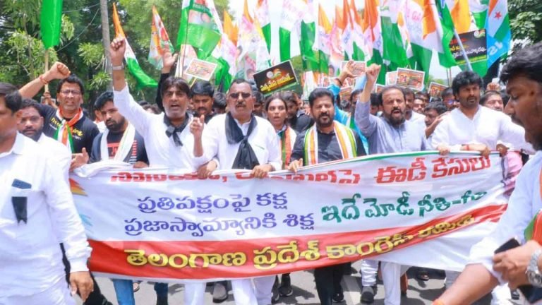 Telangana Congress holds massive rally in Hyderabad as ED questions Sonia Gandhi