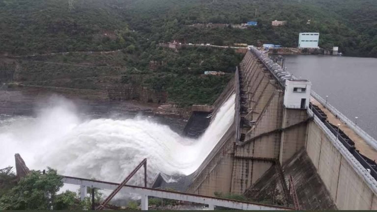 Four gates lifted at Srisailam as floods continues to project
