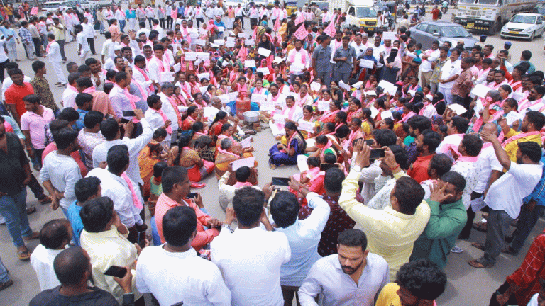 TRS stages protest against hike in LPG price