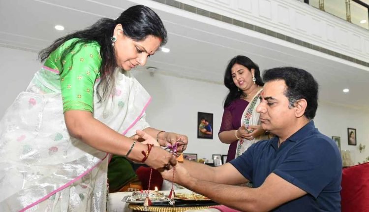 TRS MLC Kavitha ties rakhi to Minister KTR