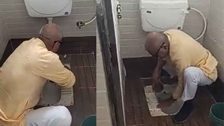 Watch: BJP MP Janardan Mishra Cleans School Toilet With Bare Hands