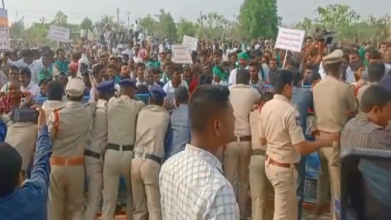 Tense Atmosphere At Kamareddy Collectorate Over Suicide Of Farmer