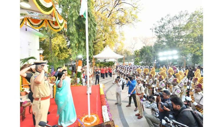 Telangana Governor hoists the National Flag at Raj Bhavan