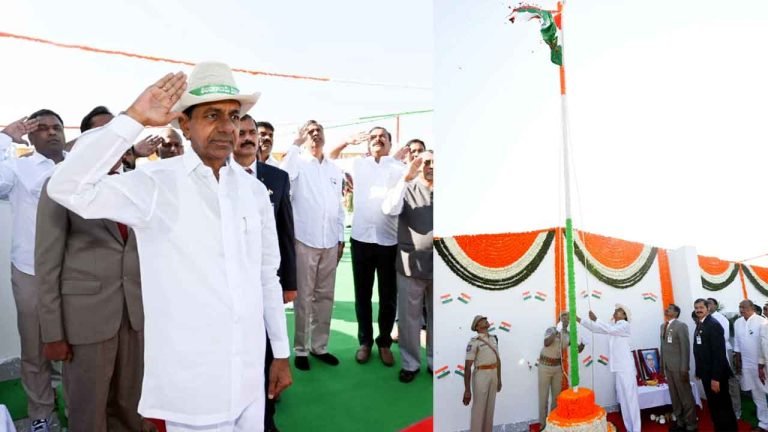 CM KCR hoists the tricolour at Pragathi Bhavan