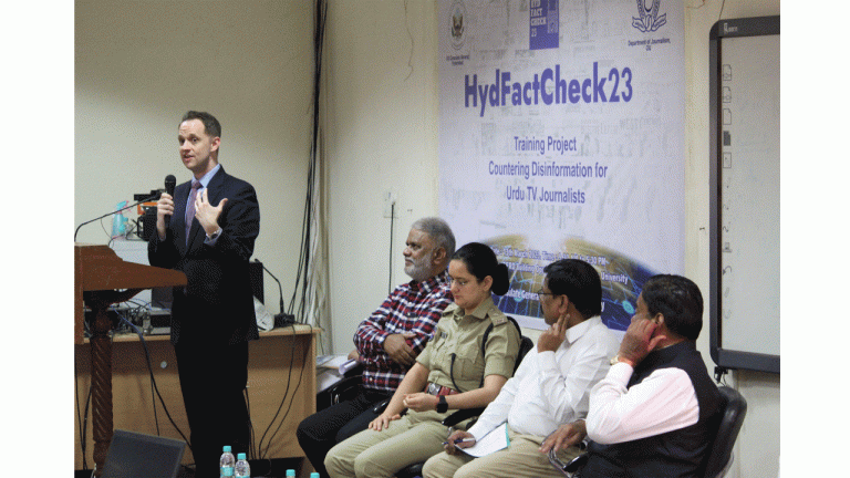 #HydFactCheck23: US Diplomat says debunking disinformation is key to strengthen democracy, addresses Journalists at OU