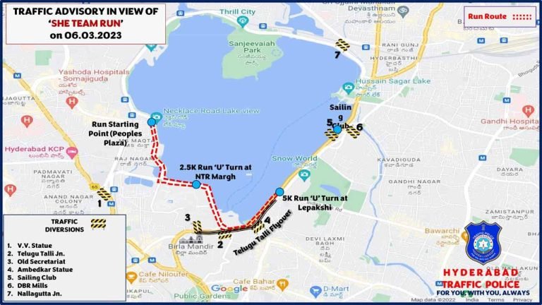 Hyderabad Traffic Advisory for She Teams 5K & 2.5K runs on Monday