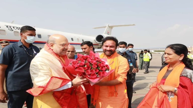 Warm Welcome to Union Home Minister Amit Shah at Shamshabad Airport