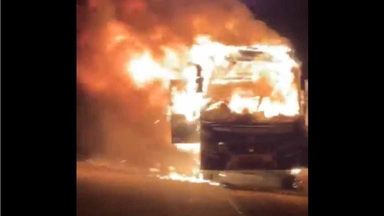 Narrow Escape For Passengers As Bus Enroute Nandyal Catches Fire