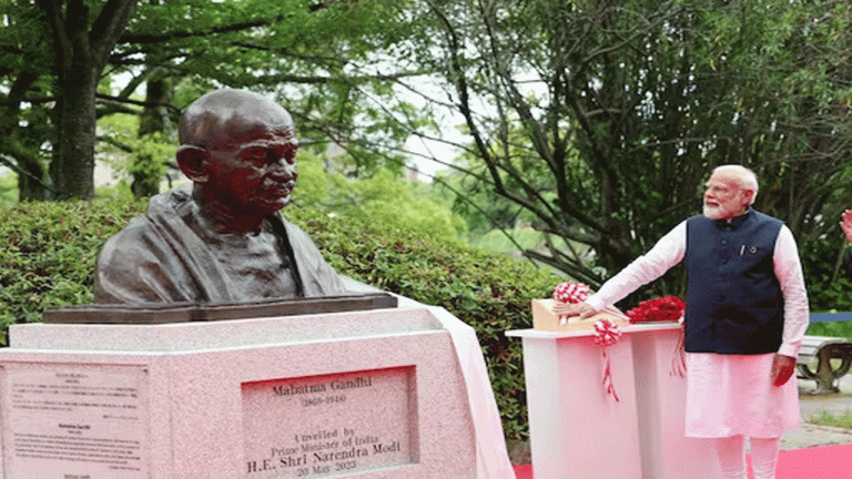Hiroshima: PM Modi Unveils Mahatma Gandhi Bust