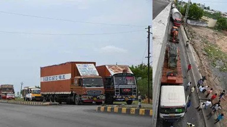 Nalgonda: Truck Crashes Into Flyover, Traffic Held Up For 5 km