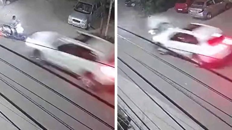 Speeding BMW runs over man on scooter in Hyderabad