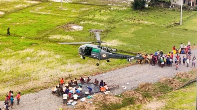 IAF helicopters dropped 600kg of food packets in flood-affected regions of Telangana