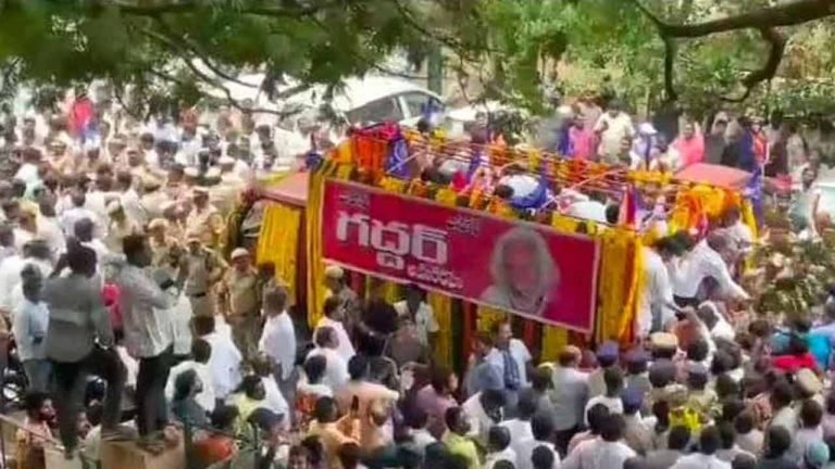 Final Journey Of Revolutionary Singer Gaddar Began From LB Stadium