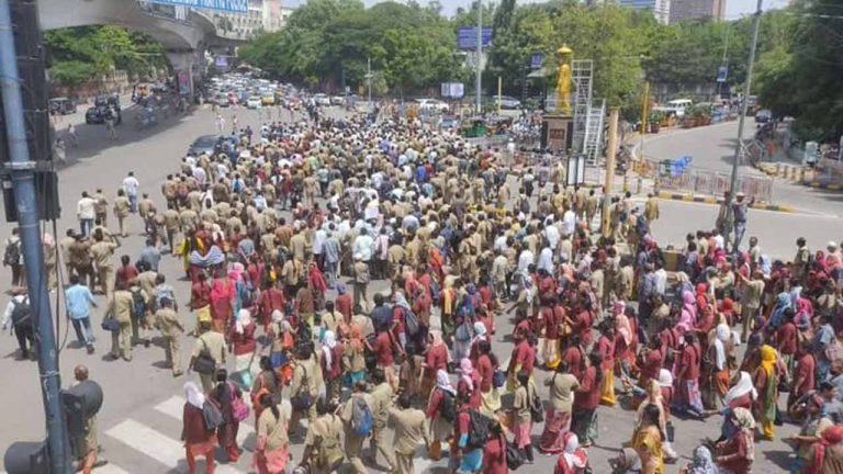 TSRTC Employees Stage Protest Across The City