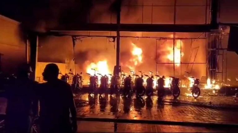 Huge Fire Broke Out At TVS Showroom In Vijayawada