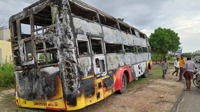 A Bus Caught Fire In Nalgonda