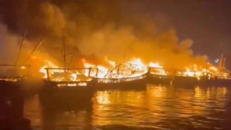 A Massive Fire Broke Out In The Vishakhapatnam Fishing Harbour: More Than 40 Boats Burned