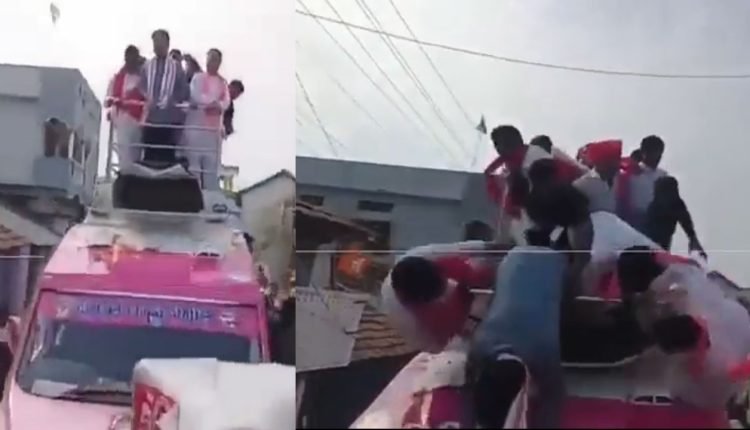 Viral Video: KTR Falls Down From The Campaign Chariot