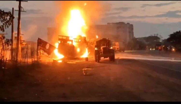 Oil Tanker Overturned And Caught Fire