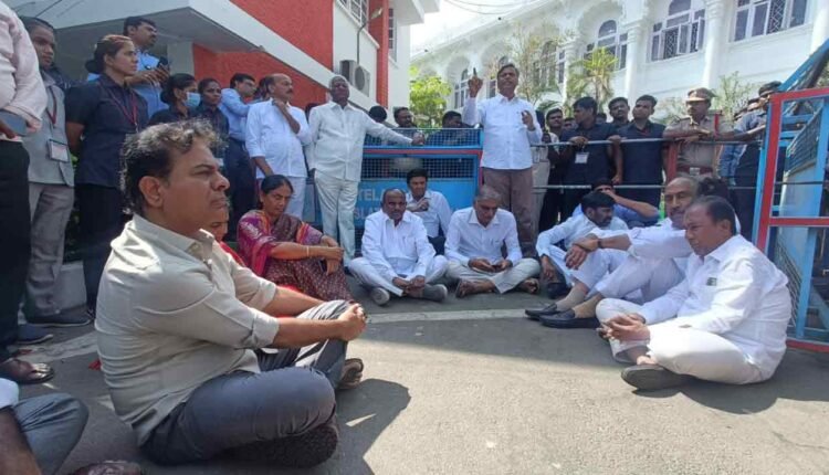 BRS Members Stage Dharna Against Revanth's Comments On KCR In Assembly 