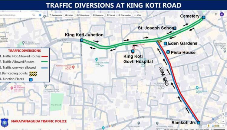 Traffic Diversion Imposed Under PS Narayanaguda For Laying Sewer Line