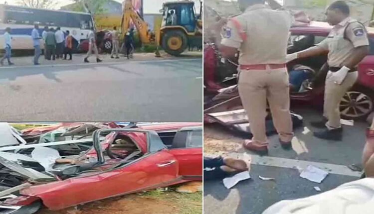 Three Killed In A Car-Bus Collision On Hyderabad-Srisailam Highway