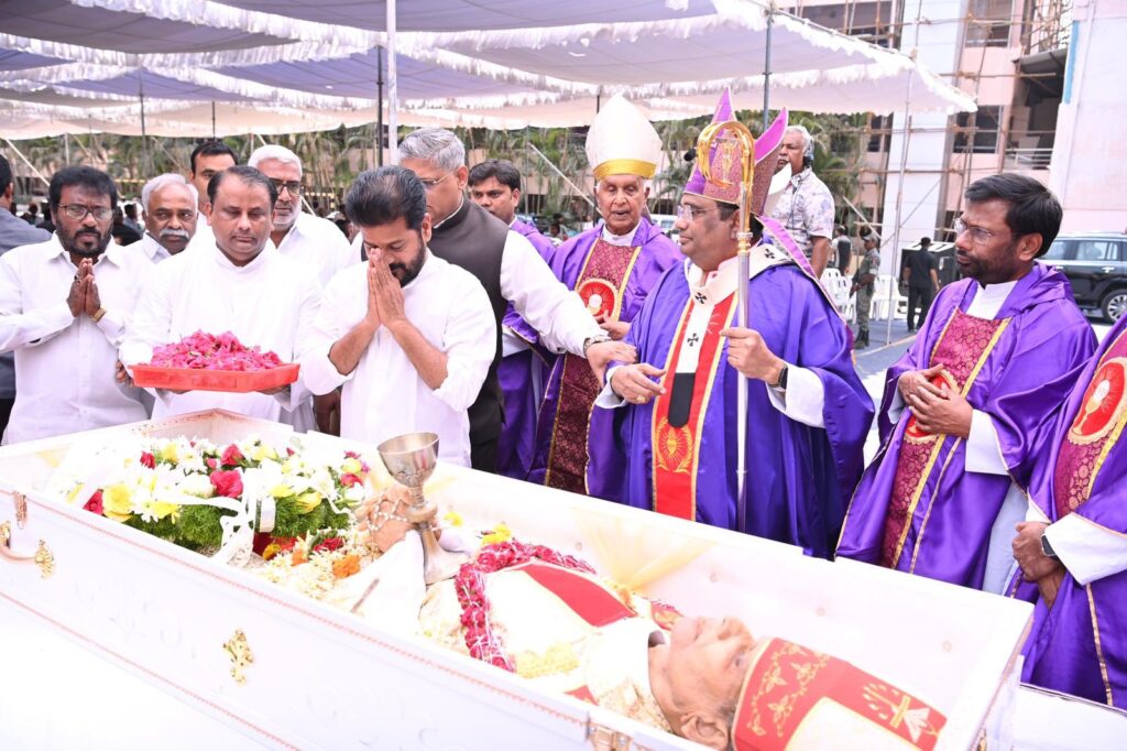 Revanth Paid Tributes To Mortal Remains Of Archbishop Thumma Bala