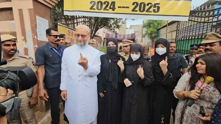 Asaduddin Owaisi Cast His Vote With Family In Hyderabad