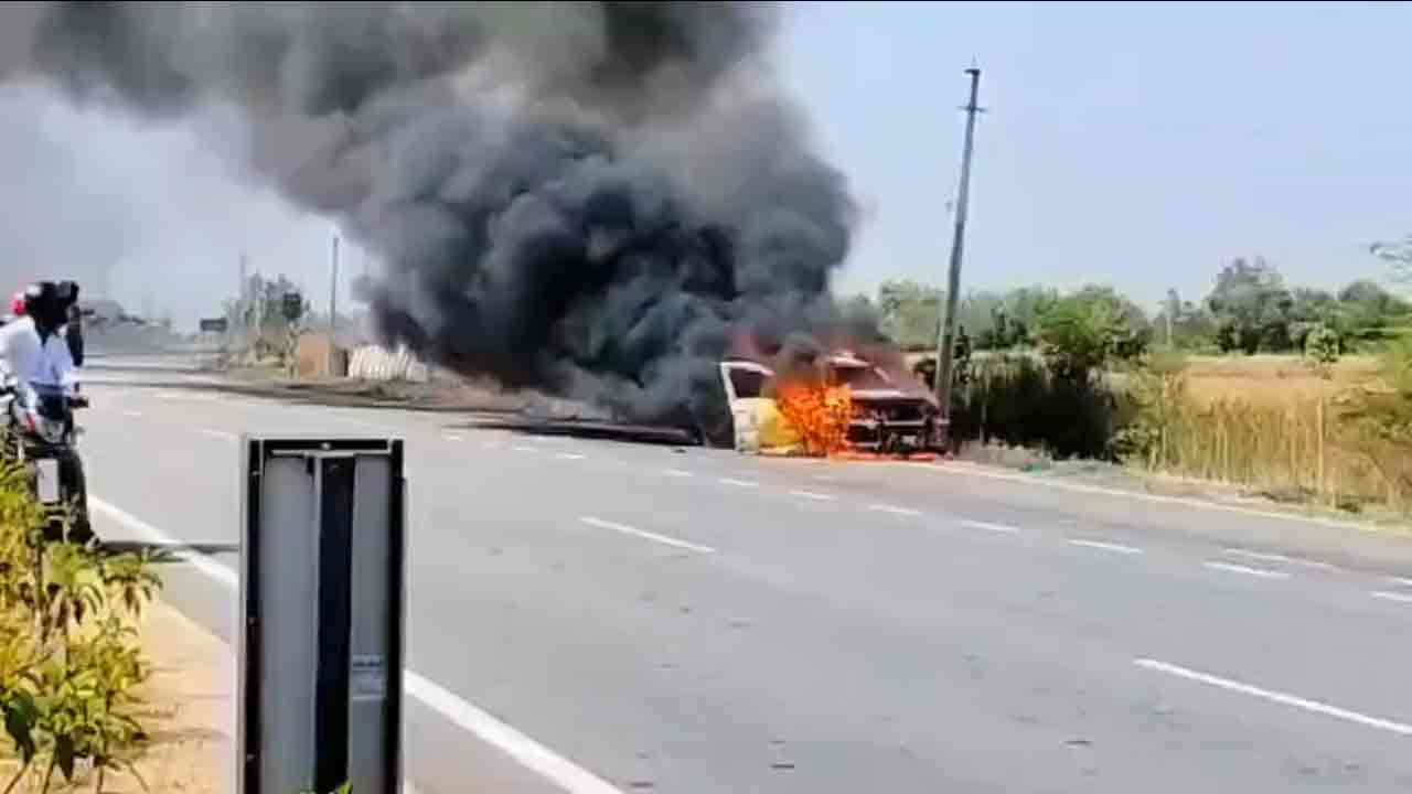 WATCH | Running Car Catches Fire On NH-161