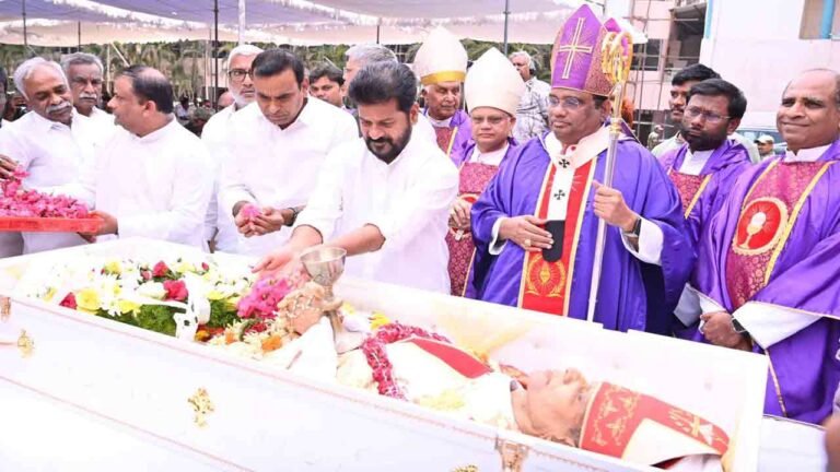 Revanth Paid Tributes To Mortal Remains Of Archbishop Thumma Bala