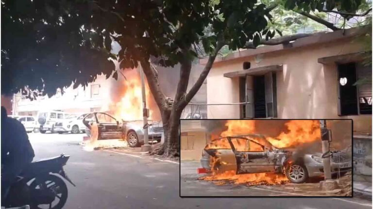 Benz Car Fire Near LB Stadium, Hyderabad