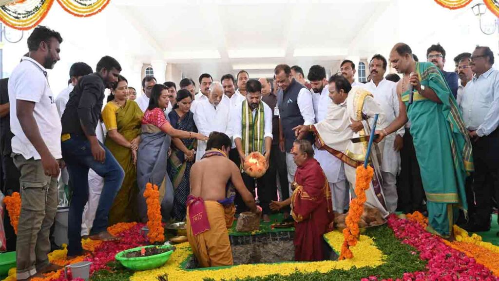 Telangana Secretariat: Bhumi Puja Held for Telangana Talli Statue