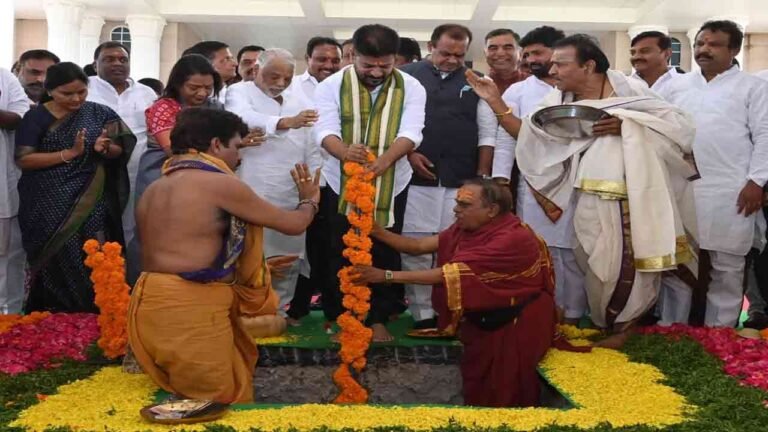 Telangana Secretariat: Bhumi Puja Held for Telangana Talli Statue
