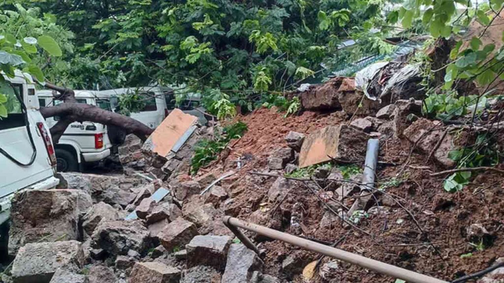 WATCH | Hyderabad Rains: Boundary Wall Of LB Stadium Collapse