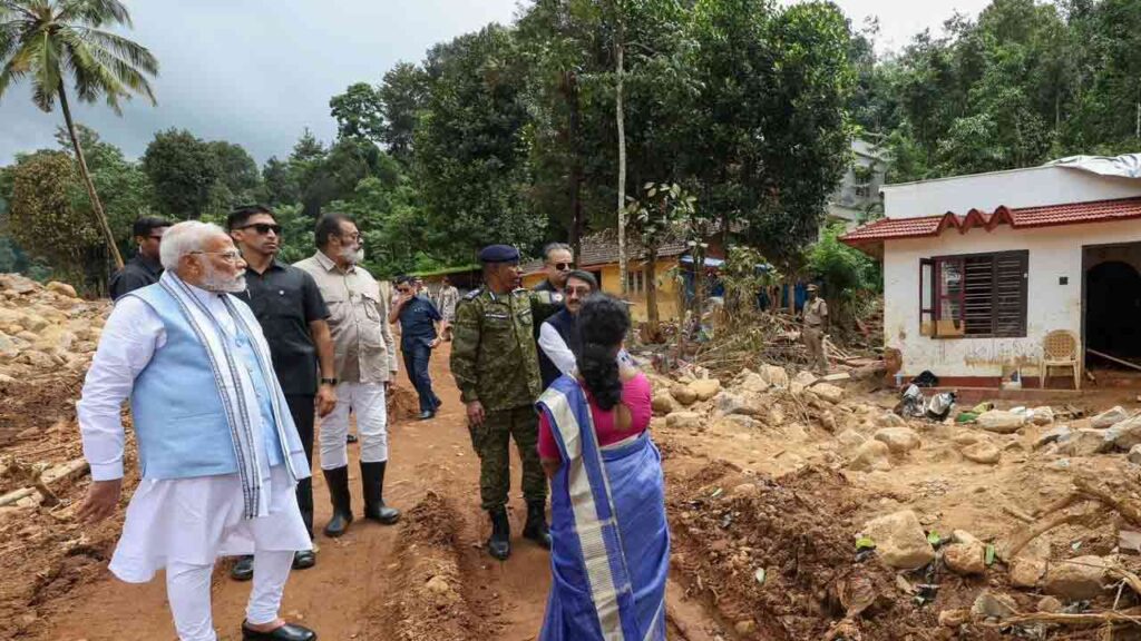 PM Modi Carries Out Aerial Survey Of Landslide-Hit Wayanad