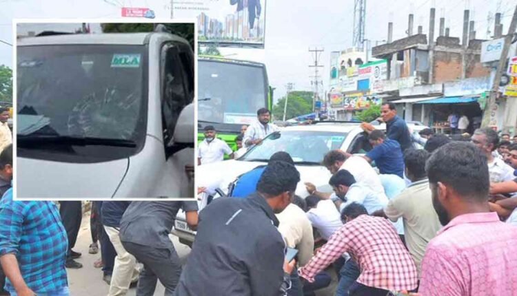 Tension In Khammam: People Attack Harish Rao's Car