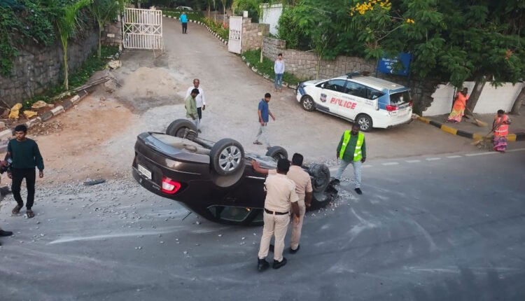 WATCH | Speeding Car Overturns At Panjagutta, Several Injured