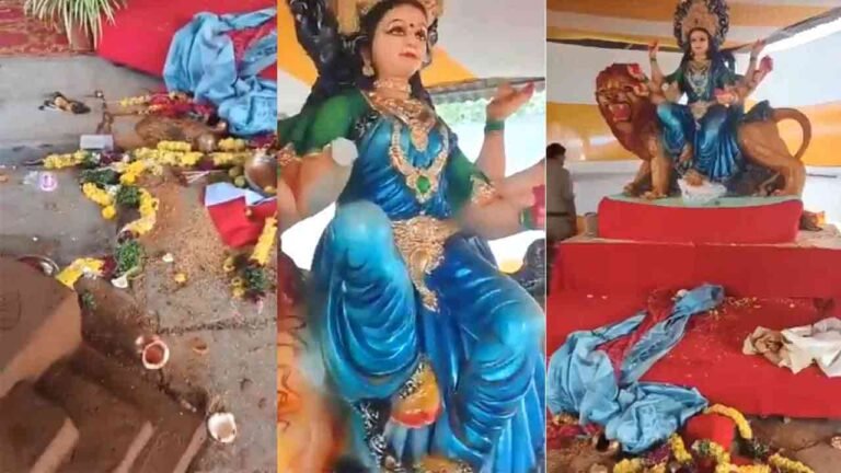 Goddess Durga Idol Damaged At Nampally Pandal